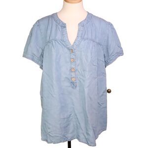 Denim Blue Peasant Blouse Top Shirt Women's Size 3x Perch Western Boho